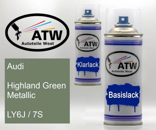 Audi, Highland Green Metallic, LY6J / 7S: 400ml Sprühdose + 400ml Klarlack - Set, von ATW Autoteile West.